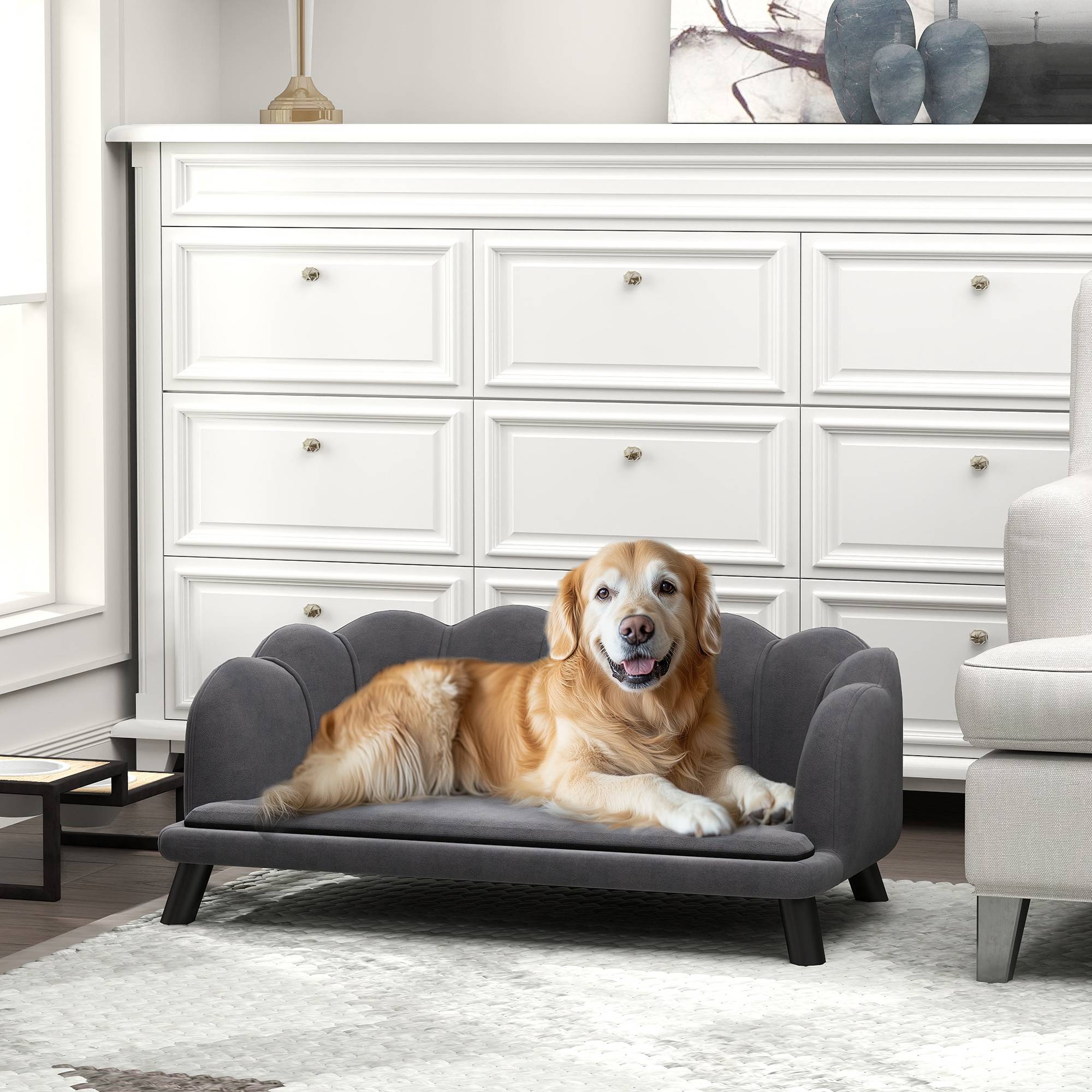Canapé chien lit pour chien chat coquillage 98L x 60l x 35H cm coussin moelleux velours gris - Image 4