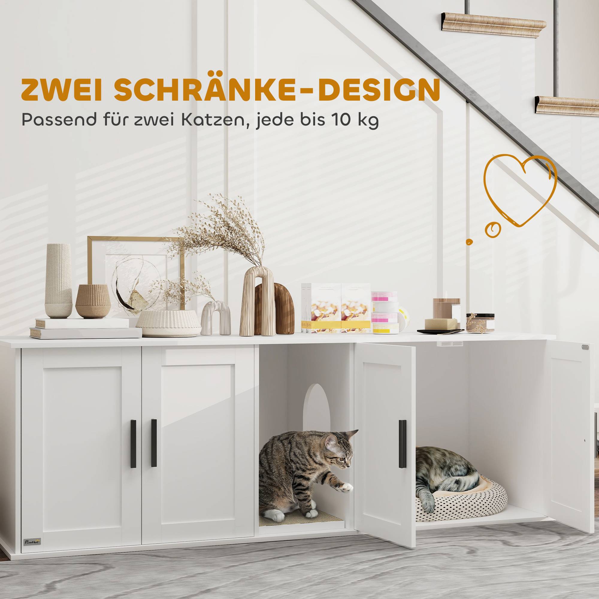 Sans Marque - Meuble à litière pour chat, maison pour chat avec porte et cloison, pour grands chats, 145 x 49 x 51 cm, blanc - Image 7