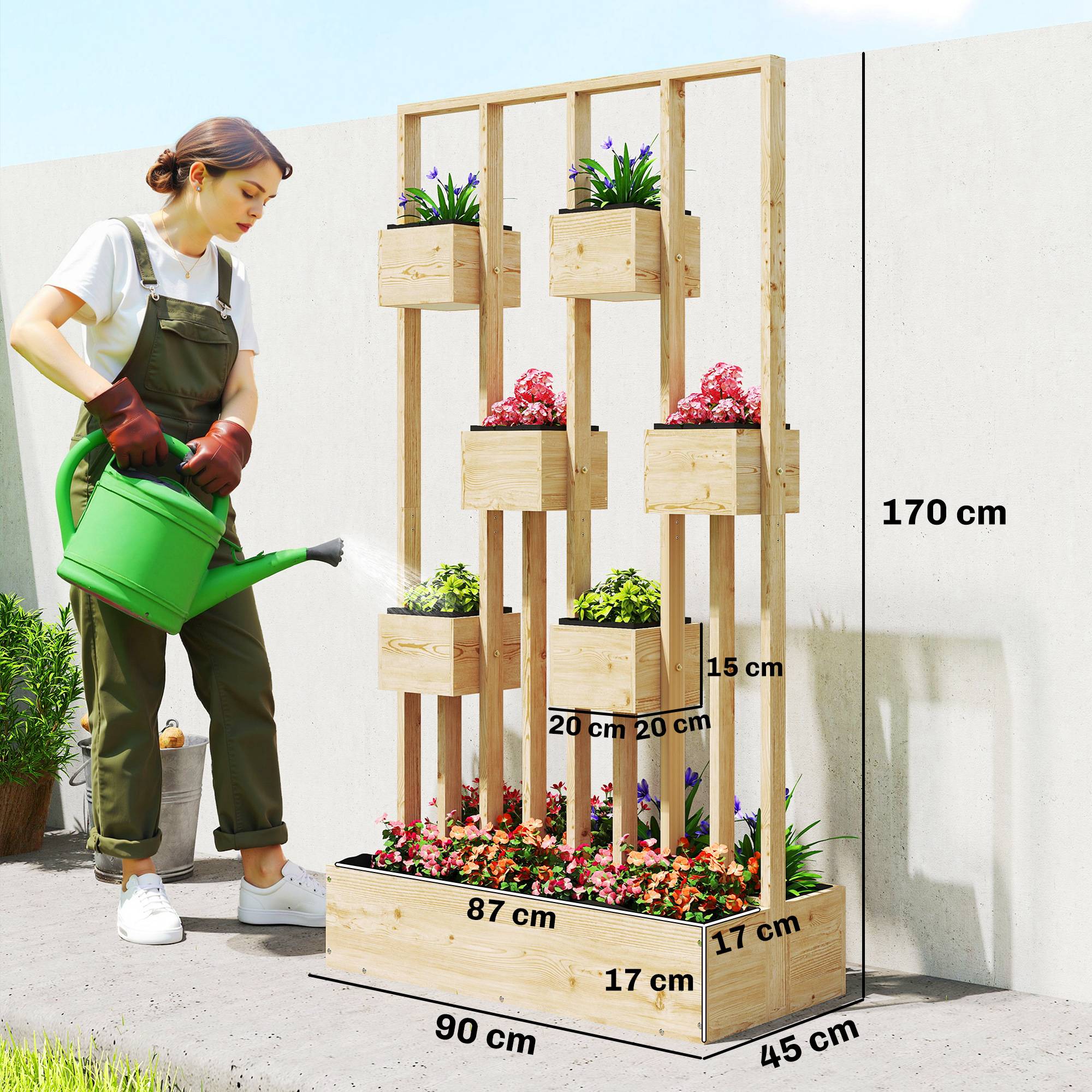 Carré potager modulaire bois balcon avec grand treillis 90x45x170cm naturel - ComfortXL Outdoor Living - Image 5