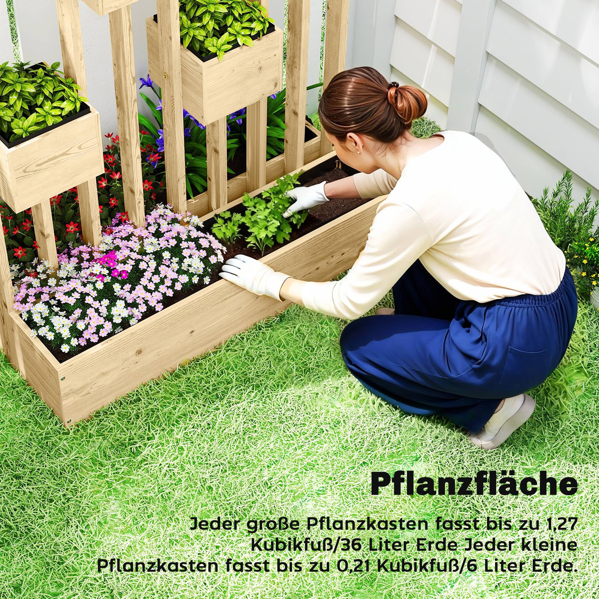 Carré potager modulaire bois balcon avec grand treillis 90x45x170cm naturel - ComfortXL Outdoor Living - Image 7