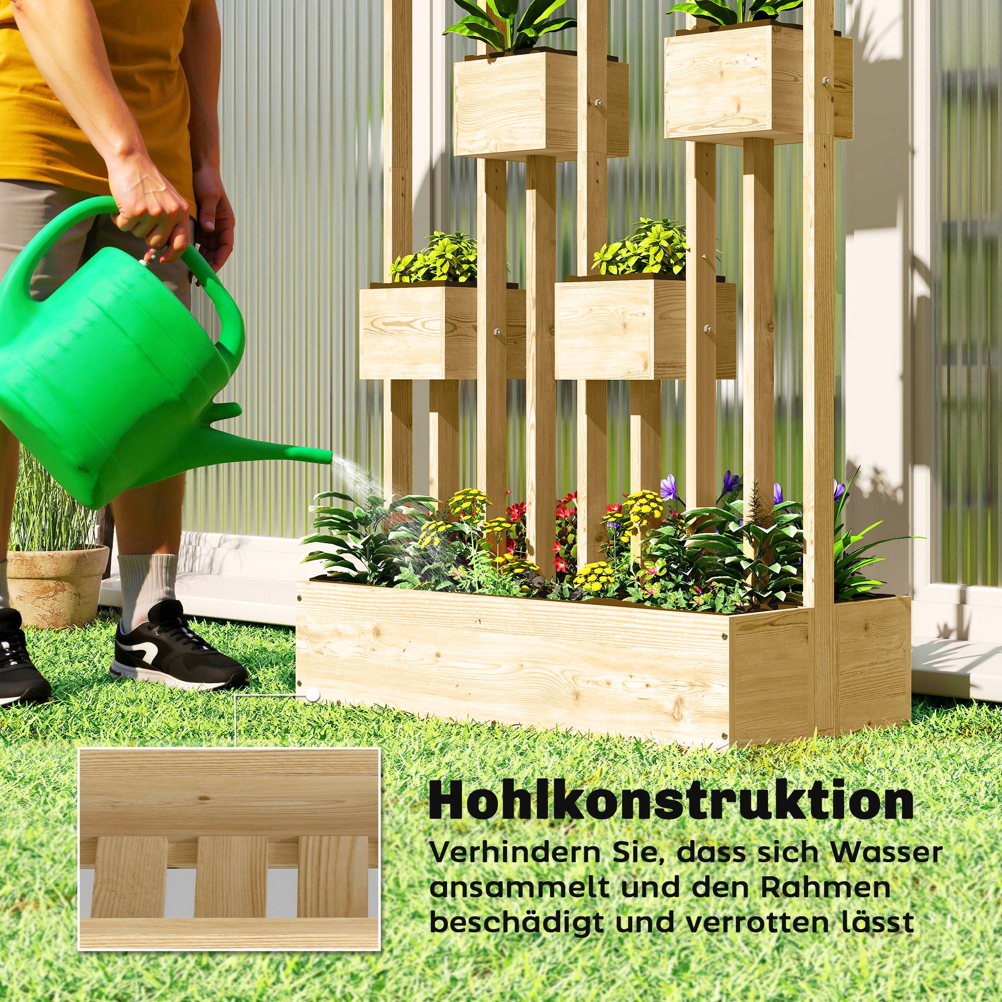 Carré potager modulaire bois balcon avec grand treillis 90x45x170cm naturel - ComfortXL Outdoor Living - Image 9