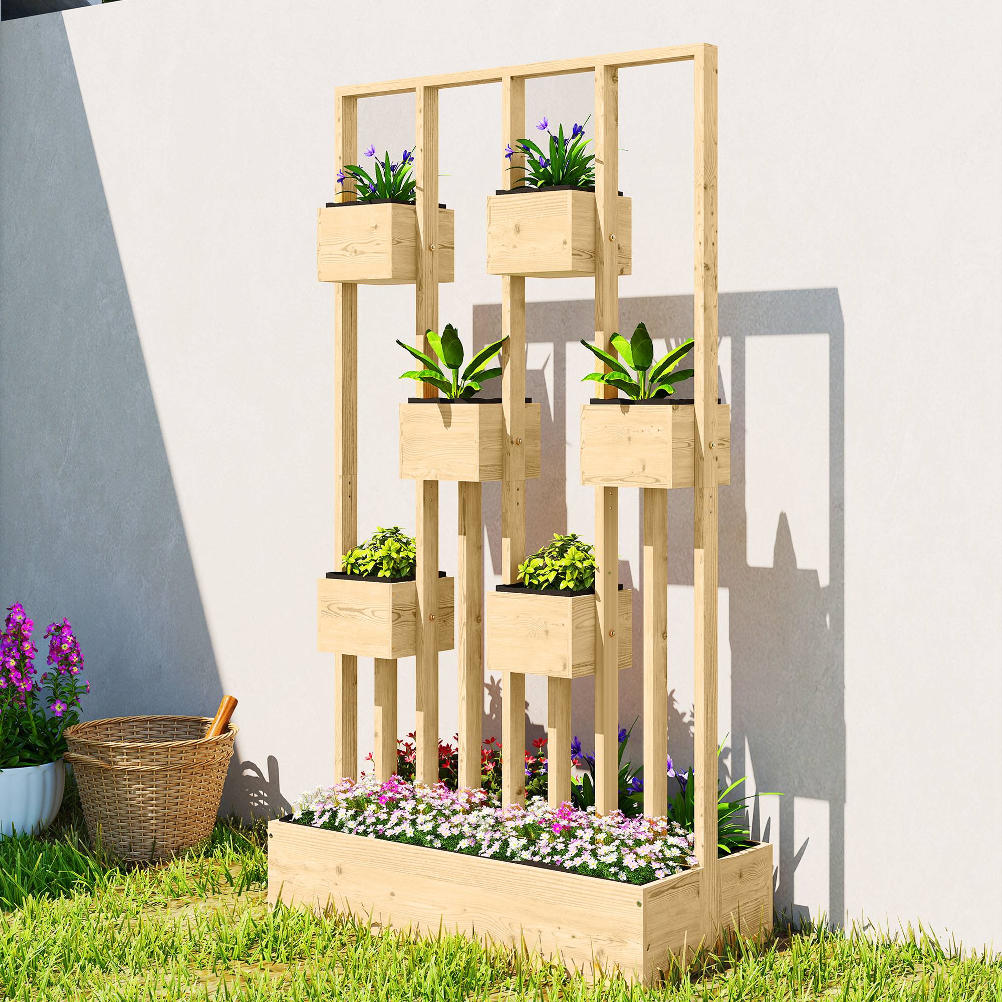 Carré potager modulaire bois balcon avec grand treillis 90x45x170cm naturel - ComfortXL Outdoor Living - Image 3