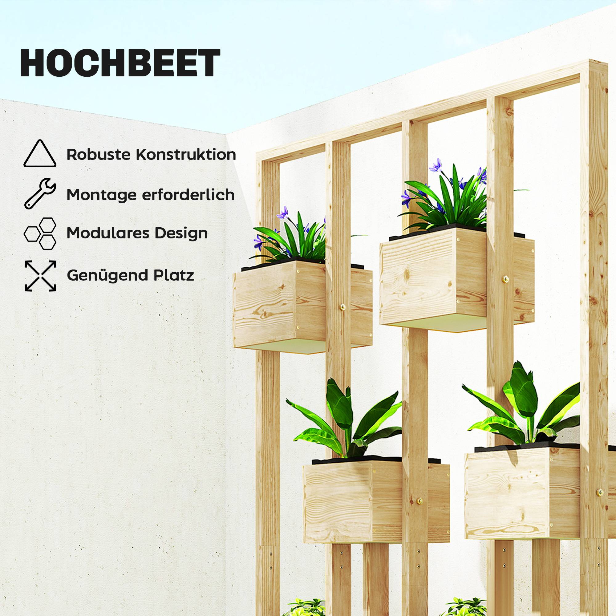 Carré potager modulaire bois balcon avec grand treillis 90x45x170cm naturel - ComfortXL Outdoor Living - Image 6