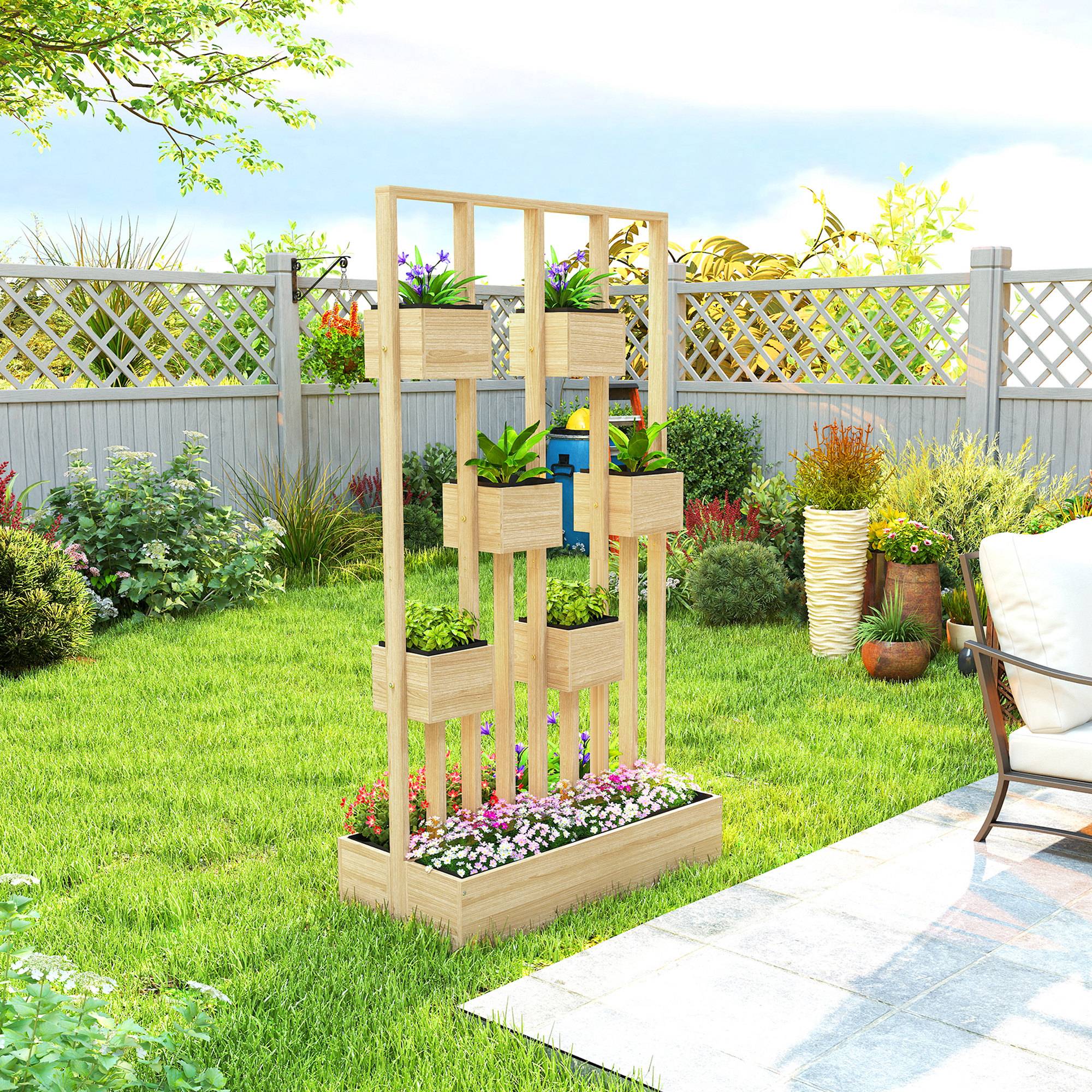 Carré potager modulaire bois balcon avec grand treillis 90x45x170cm naturel - ComfortXL Outdoor Living - Image 10