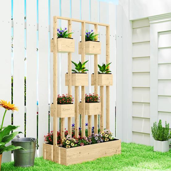 Carré potager modulaire bois balcon avec grand treillis 90x45x170cm naturel - ComfortXL Outdoor Living - Image 4