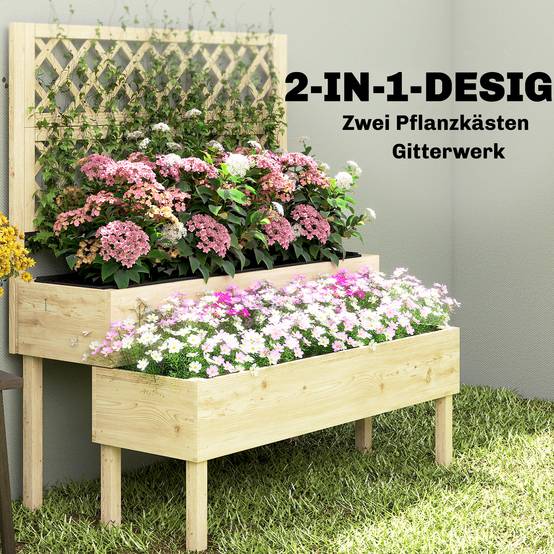 Potager surélevé avec treillis 2 niveaux, 2 bacs, bois, 108x62x120 cm - Image 6