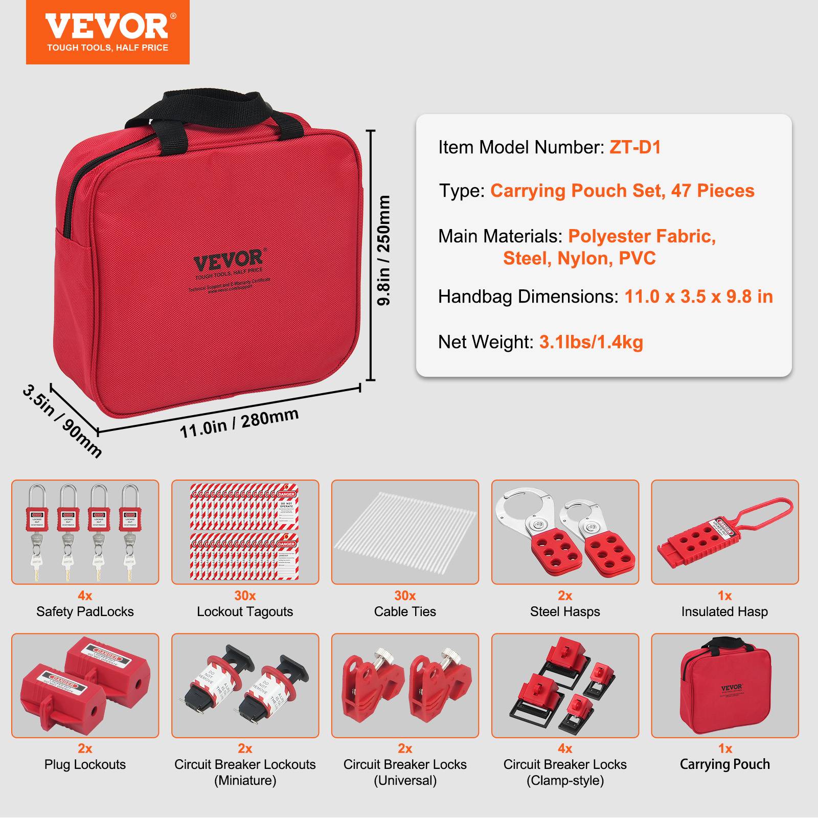 Kit De Cadenas VEVOR 42 Pièces – Verrouillage Et étiquetage, Mallette De Rangement