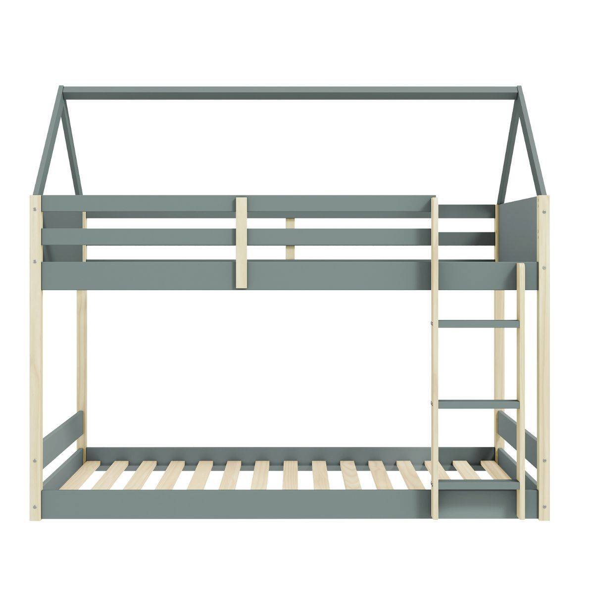 ALTOBUY - Lit superposé avec premier couchage au sol 90x190 en MDF laqué vert kaki et pin naturel - LILAS - Image 3
