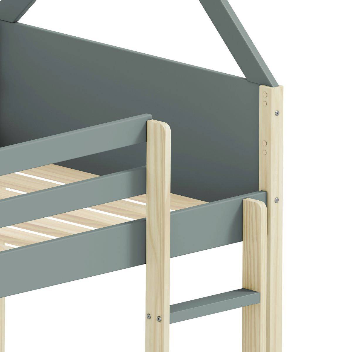 ALTOBUY - Lit superposé avec premier couchage au sol 90x190 en MDF laqué vert kaki et pin naturel - LILAS - Image 5