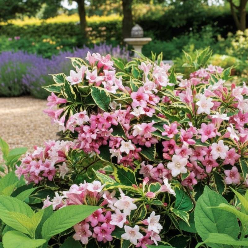 Weigela nain panaché, Weigelia à fleurs Rose - feuillage Caduc - Pot de 7,5L - 40/60 cm-  hauteur à maturité De 1,00 m à 1,50 m - Image 4