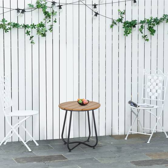 Petite table basse de jardin ronde acier balcon plateau lattes Ø49x48cm marron - ComfortXL Outdoor Living - Image 4