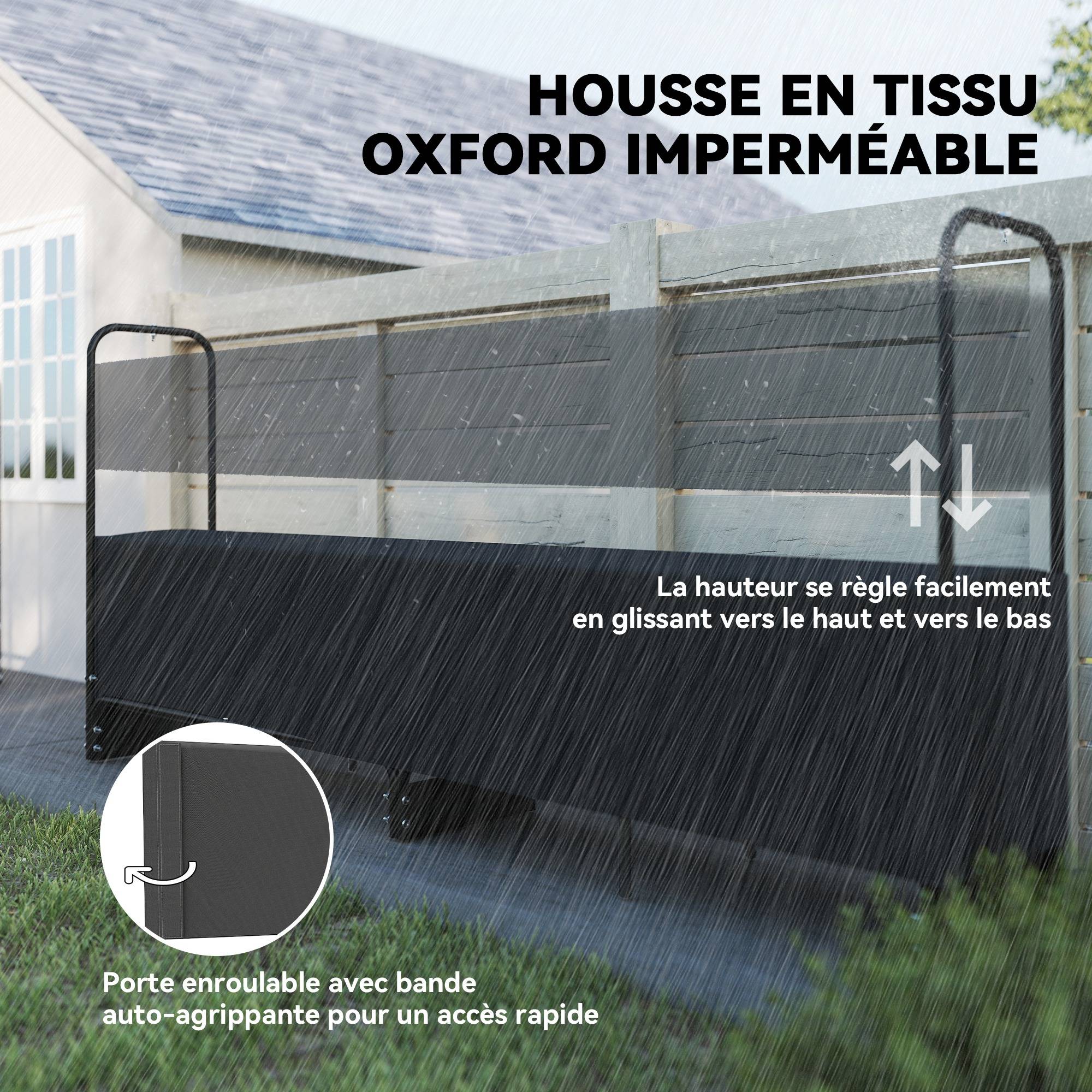 Range bûches extérieur, abri bois de chauffage couverture imperméable 600D Oxford charge 300 kg 260 x 38 x 118 cm noir - Image 7