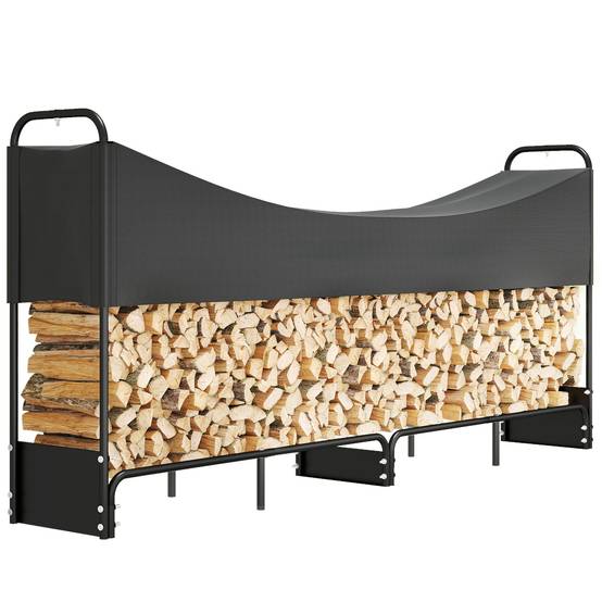 Range bûches extérieur, abri bois de chauffage couverture imperméable 600D Oxford charge 300 kg 260 x 38 x 118 cm noir - Image 1