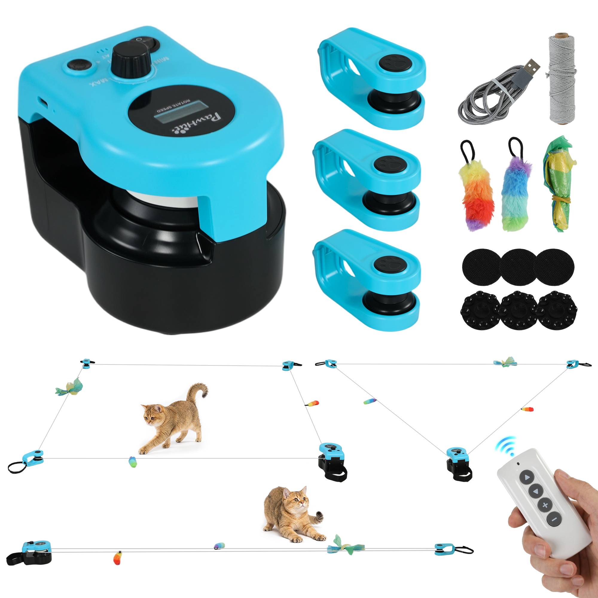 Sans Marque - Jouet pour chat automatique/télécommandé avec vitesse réglable et parcours personnalisables, noir