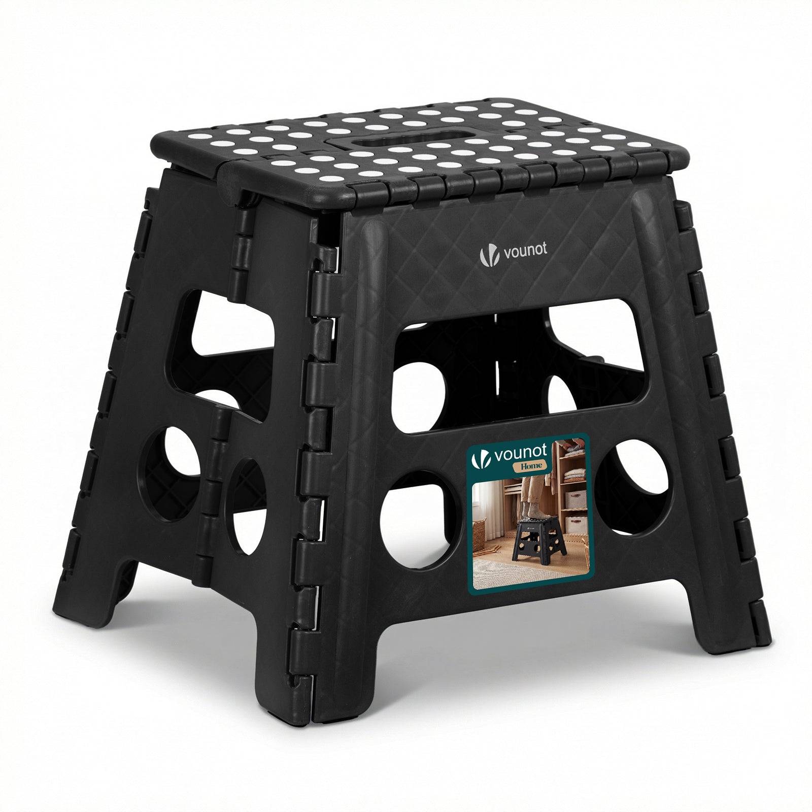 Tabouret pliant portable 37x30x32.5 cm - Marchepied pliable antidérapant avec poignée - Plastique - Noir - VOUNOT®