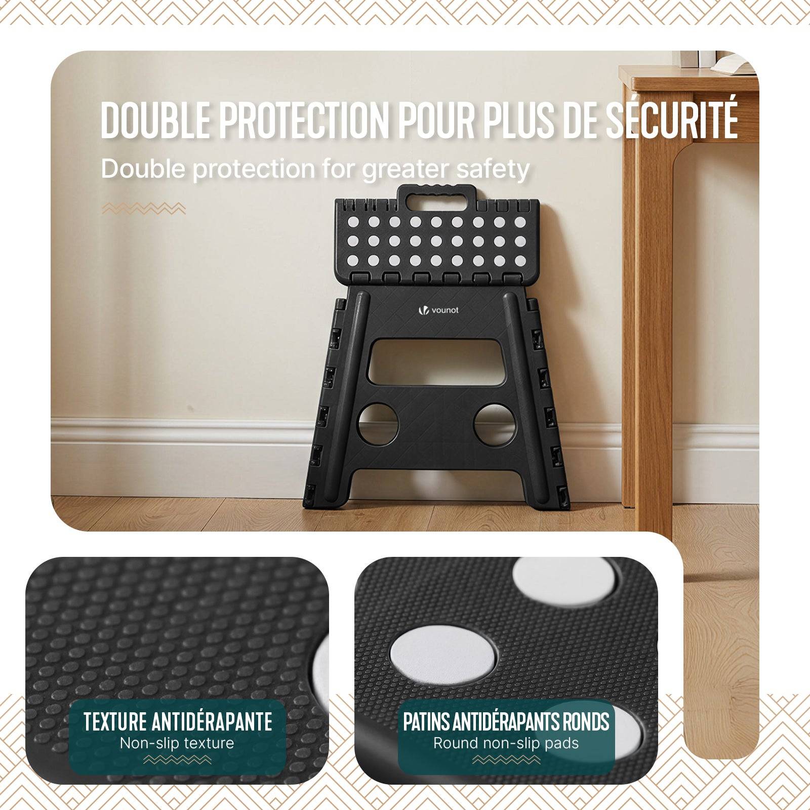 Tabouret pliant portable 37x30x32.5 cm - Marchepied pliable antidérapant avec poignée - Plastique - Noir - VOUNOT® - Image 4