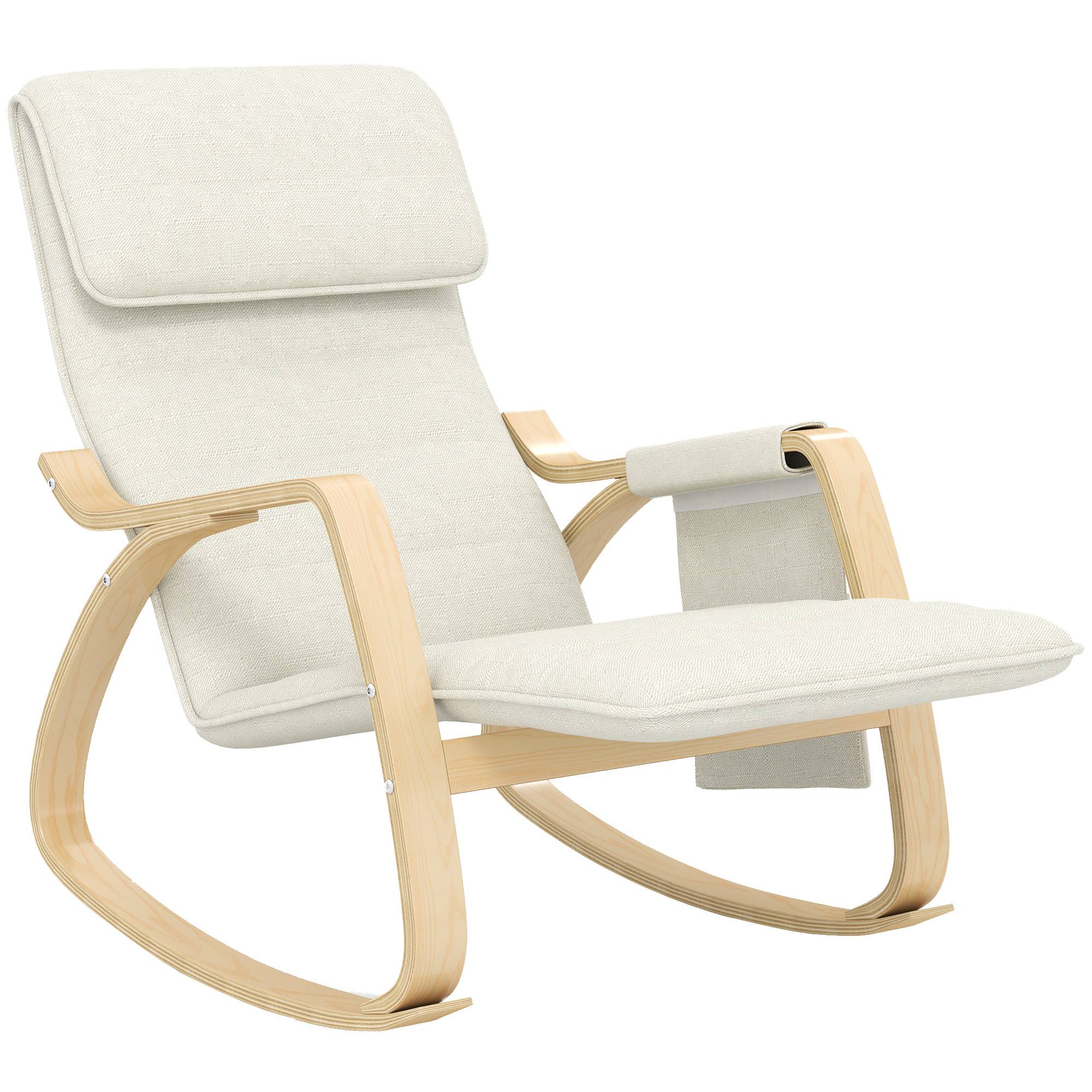 Sans Marque - Fauteuil relax à bascule fauteuil allaitement avec repose-pieds réglable, poche latérale et appui-tête, blanc crème - Image 2