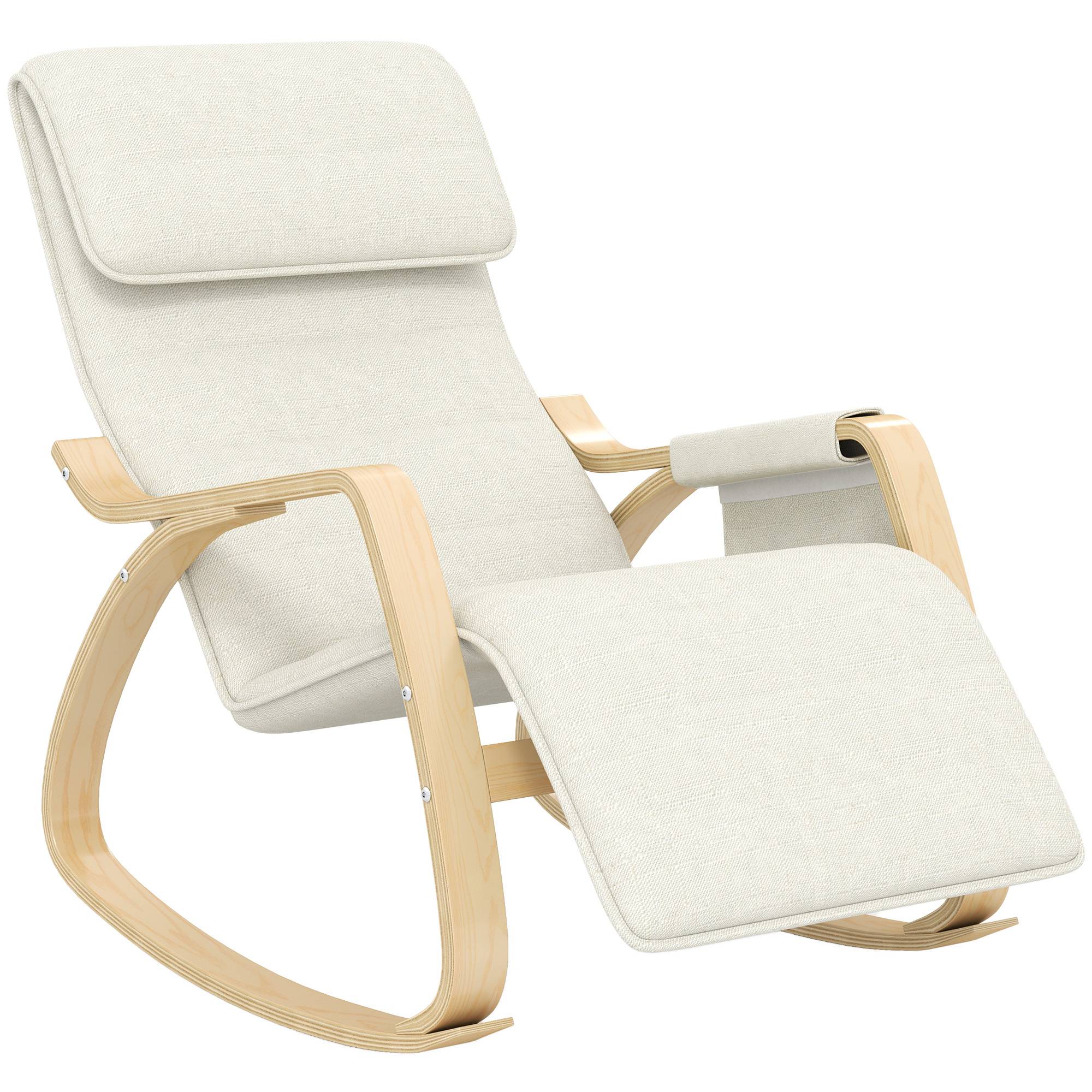 Sans Marque - Fauteuil relax à bascule fauteuil allaitement avec repose-pieds réglable, poche latérale et appui-tête, blanc crème
