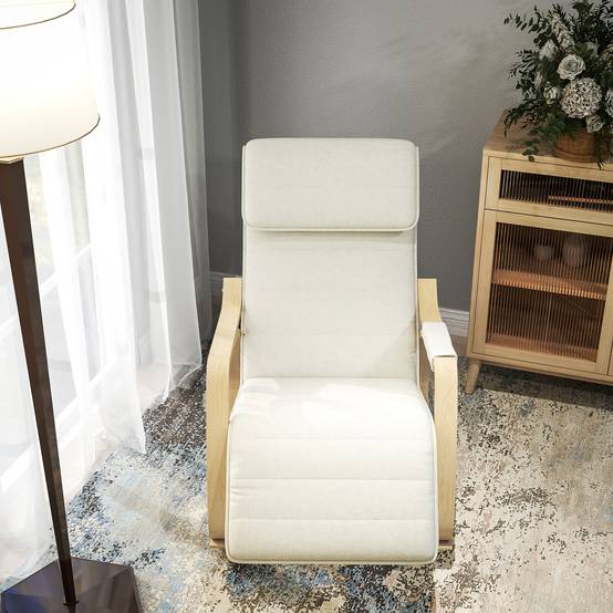Sans Marque - Fauteuil relax à bascule fauteuil allaitement avec repose-pieds réglable, poche latérale et appui-tête, blanc crème - Image 10