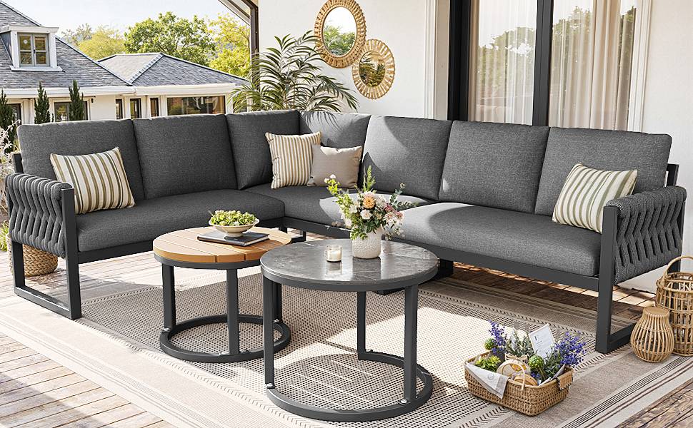 Salon de jardin modulable métal et olefin gris 123 x 68 x 86 cm - PANGIVO - Image 6