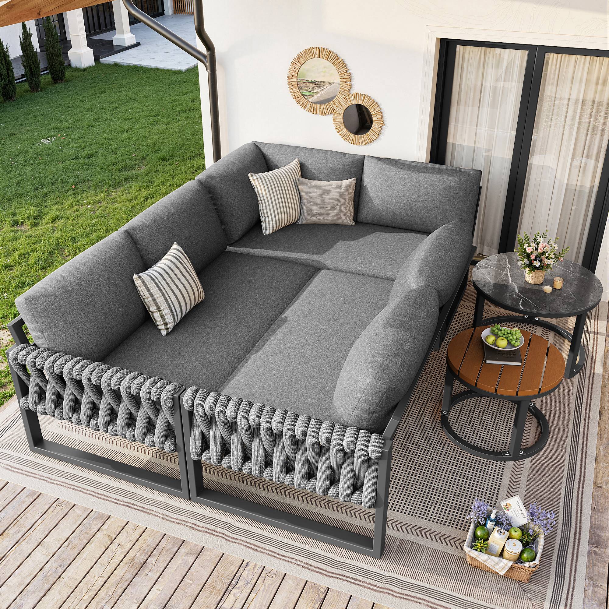 Salon de jardin modulable métal et olefin gris 123 x 68 x 86 cm - PANGIVO - Image 4