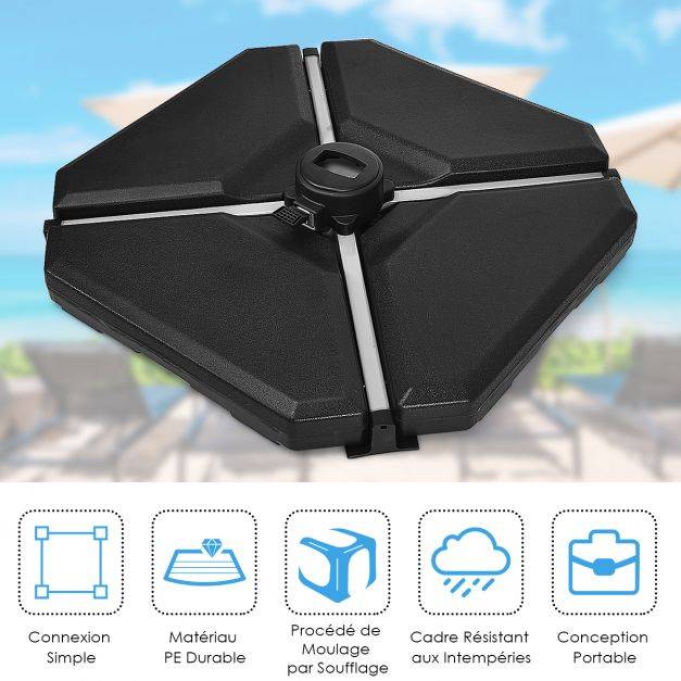 Helloshop26 - Base de parasol lourd 4 plaques 83 x 83 cm remplie d'eau ou de sable 70 kg avec trous de remplissage pour parasol déporté - Image 3