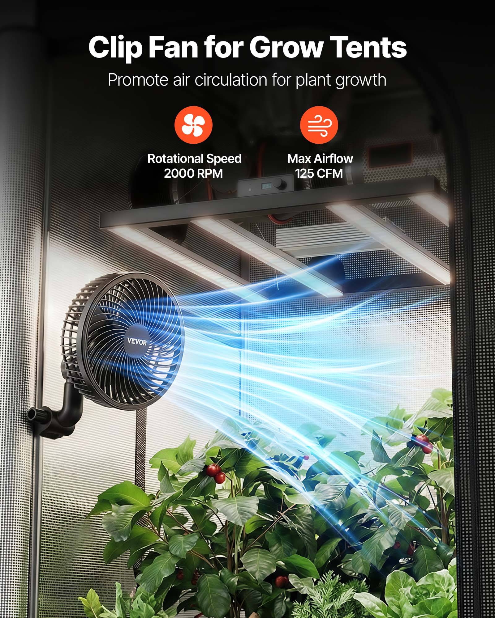 VEVOR Ventilateur de Culture à Pince Oscillant USB-C 9 Vitesses Noir Lot de 2 - Image 2
