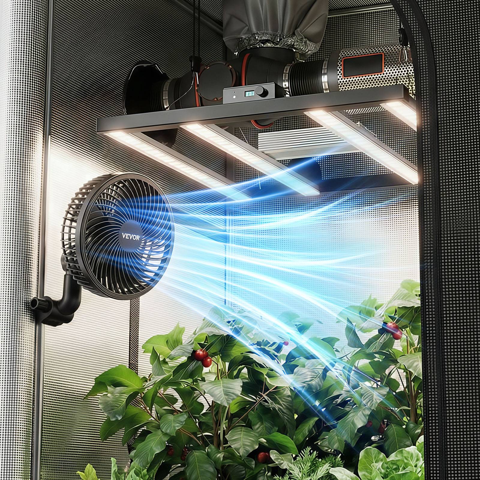 VEVOR Ventilateur de Culture à Pince Oscillant USB-C 9 Vitesses Noir Lot de 2 - Image 8