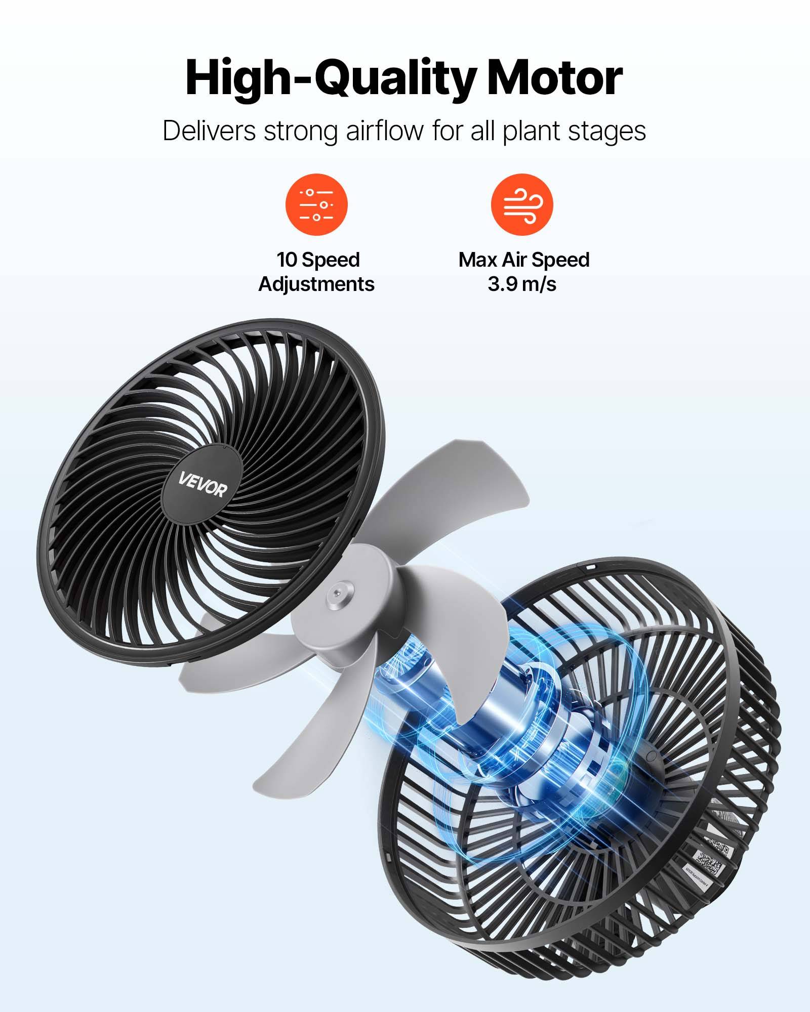 VEVOR Ventilateur de Culture à Pince Oscillant USB-C 9 Vitesses Noir Lot de 2 - Image 3