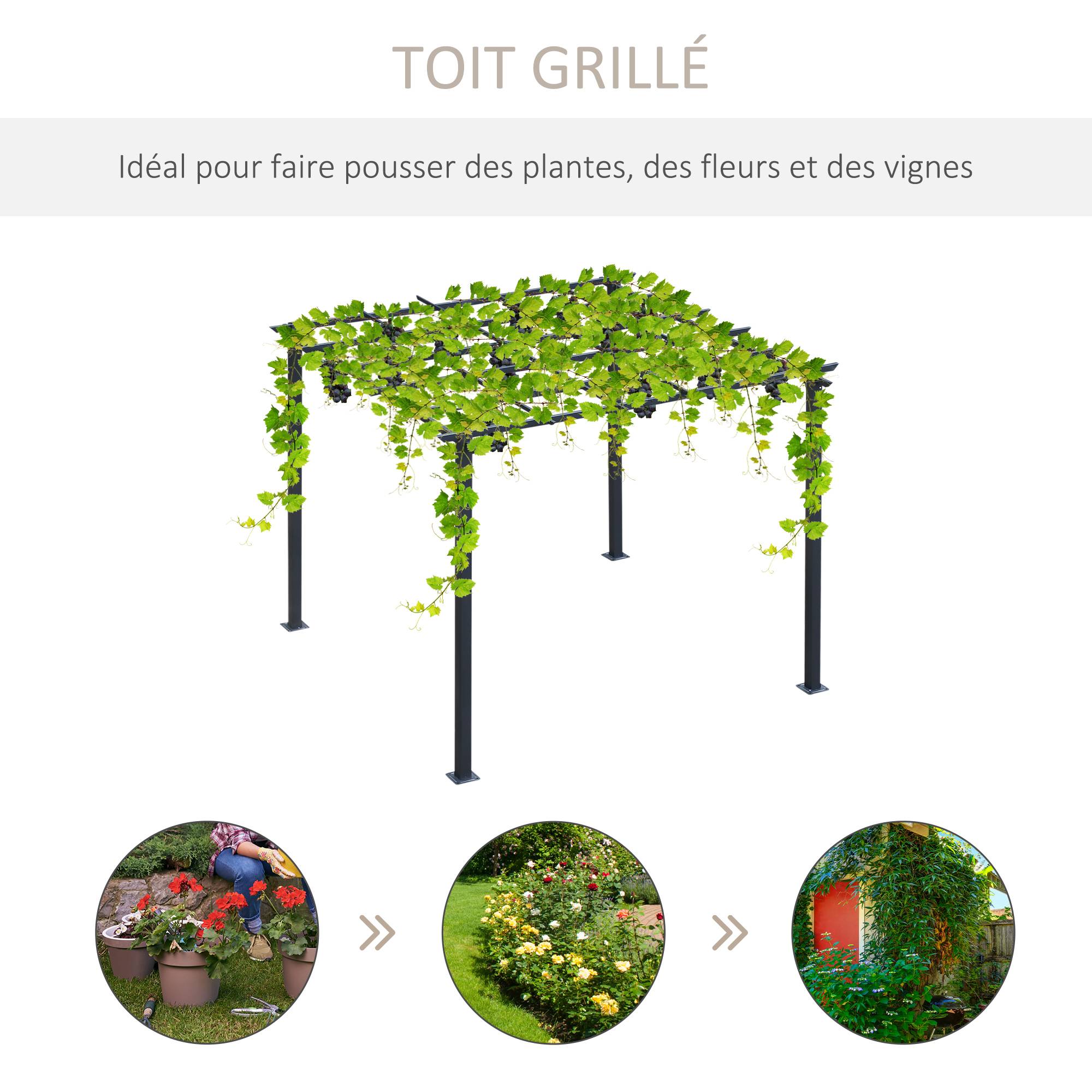 Outsunny - Pergola autoportante 3x3x2,3m toit terrasse décoratif métal époxy anticorrosion noir - Outsunny - Image 4