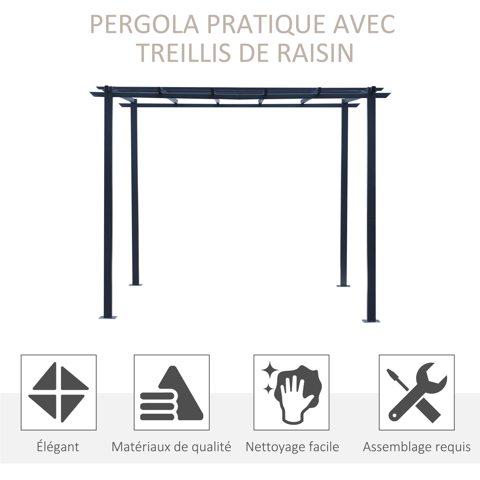 Outsunny - Pergola autoportante 3x3x2,3m toit terrasse décoratif métal époxy anticorrosion noir - Outsunny - Image 5
