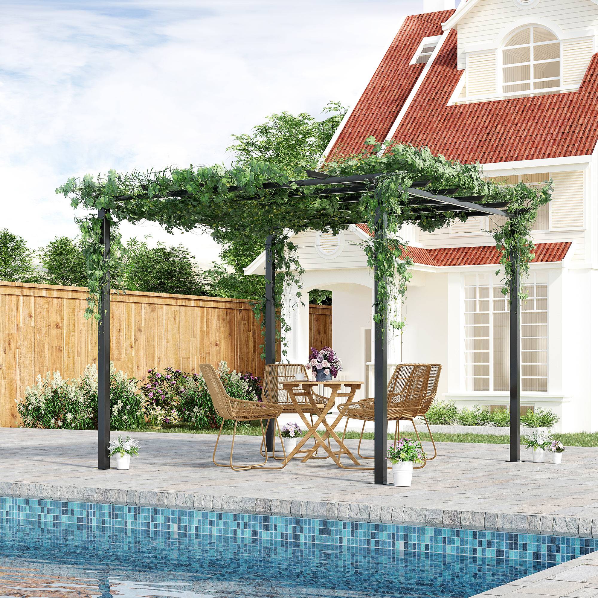 Outsunny - Pergola autoportante 3x3x2,3m toit terrasse décoratif métal époxy anticorrosion noir - Outsunny - Image 2