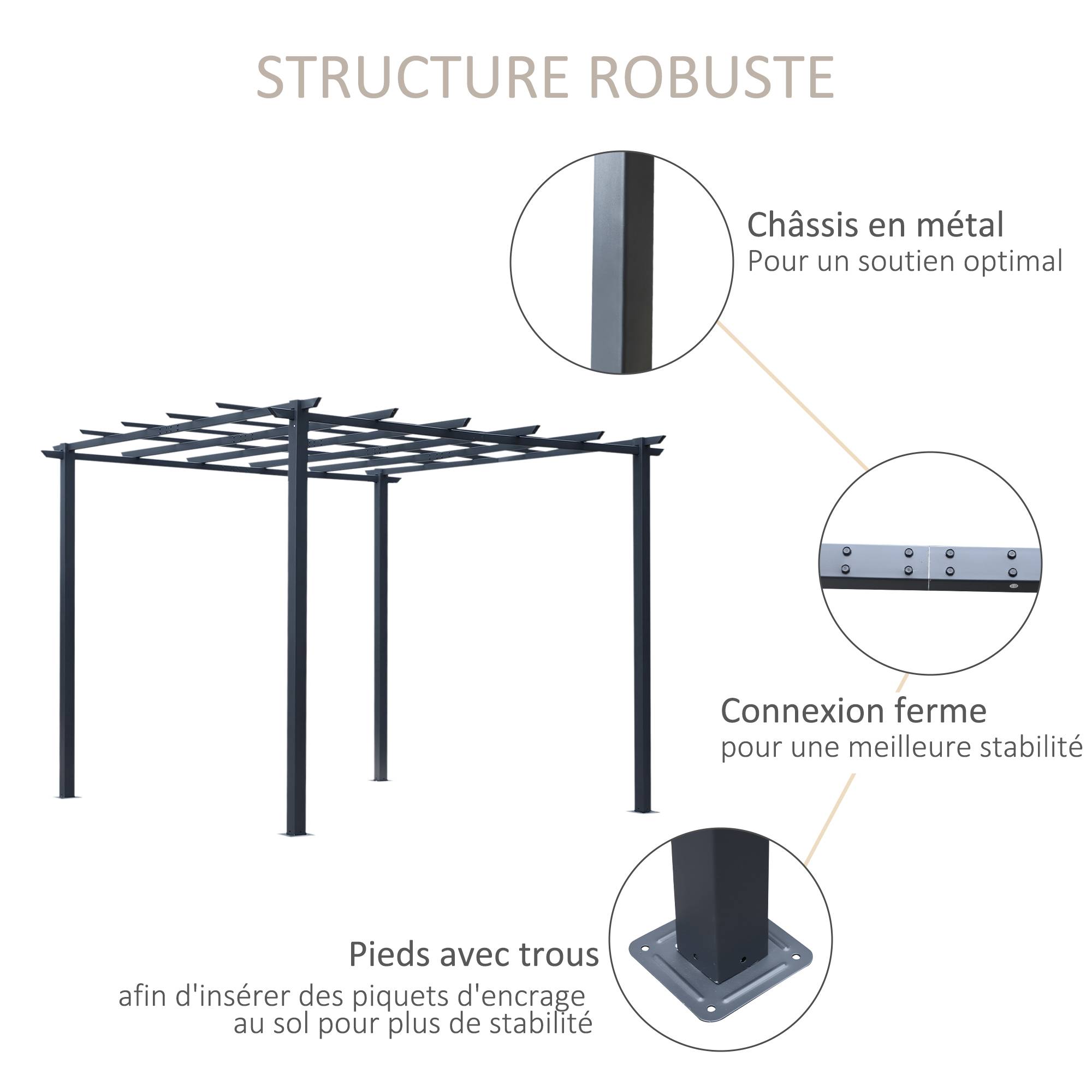 Outsunny - Pergola autoportante 3x3x2,3m toit terrasse décoratif métal époxy anticorrosion noir - Outsunny - Image 6