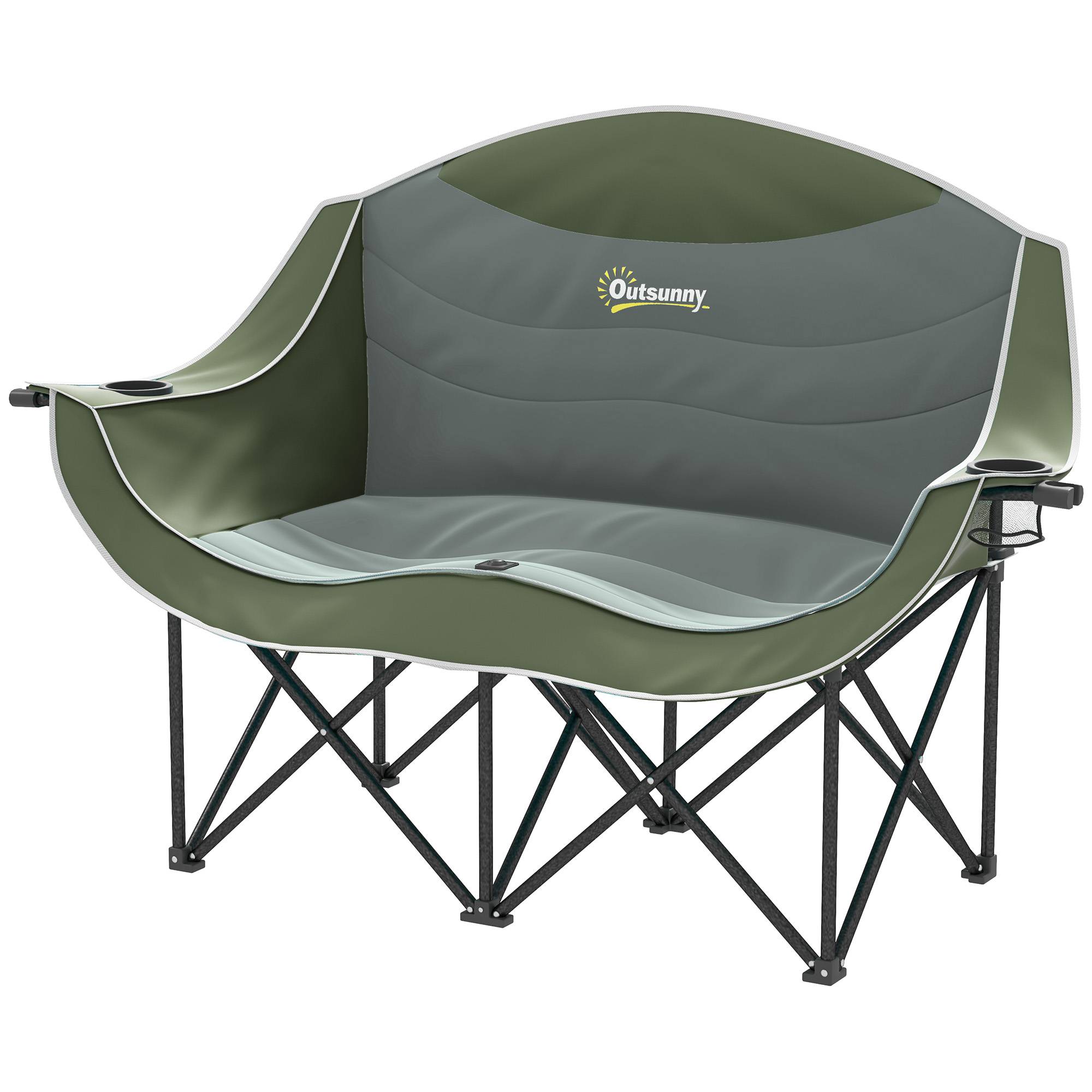 Sans Marque - Chaise pliante 2 places, porte-gobelet, sac, jusqu'à 250kg, vert - Image 2
