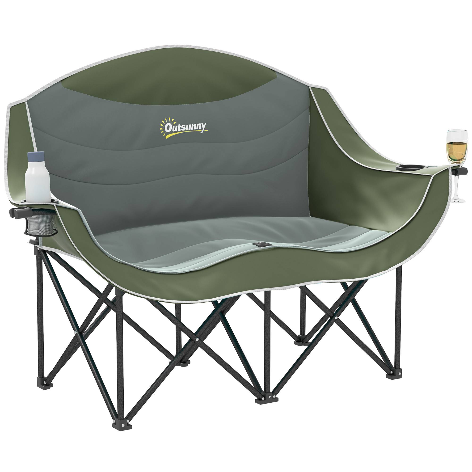 Sans Marque - Chaise pliante 2 places, porte-gobelet, sac, jusqu'à 250kg, vert - Image 1