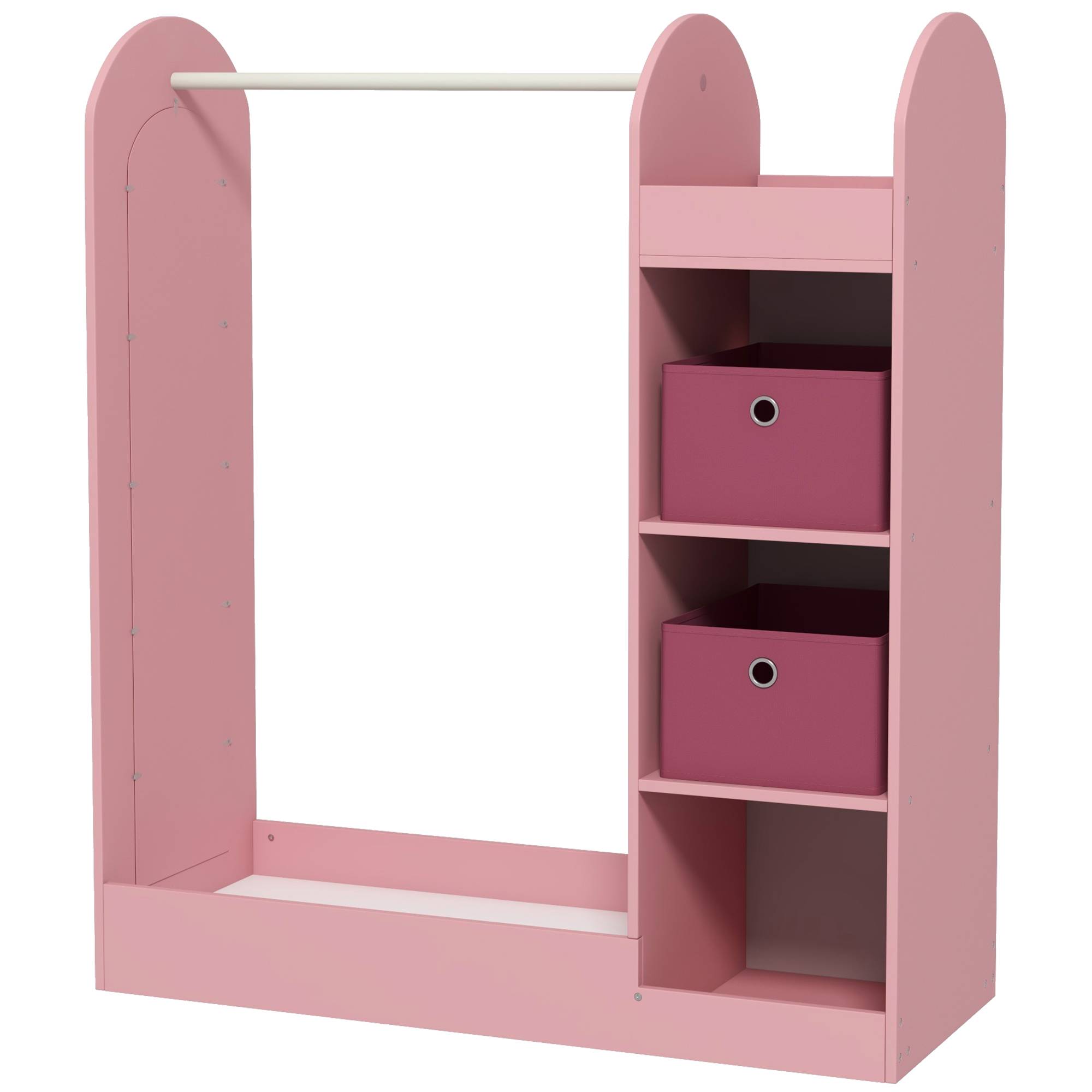 Sans Marque - Porte-manteau pour enfants avec étagères, boîtes et miroir en bois, rose - Image 2