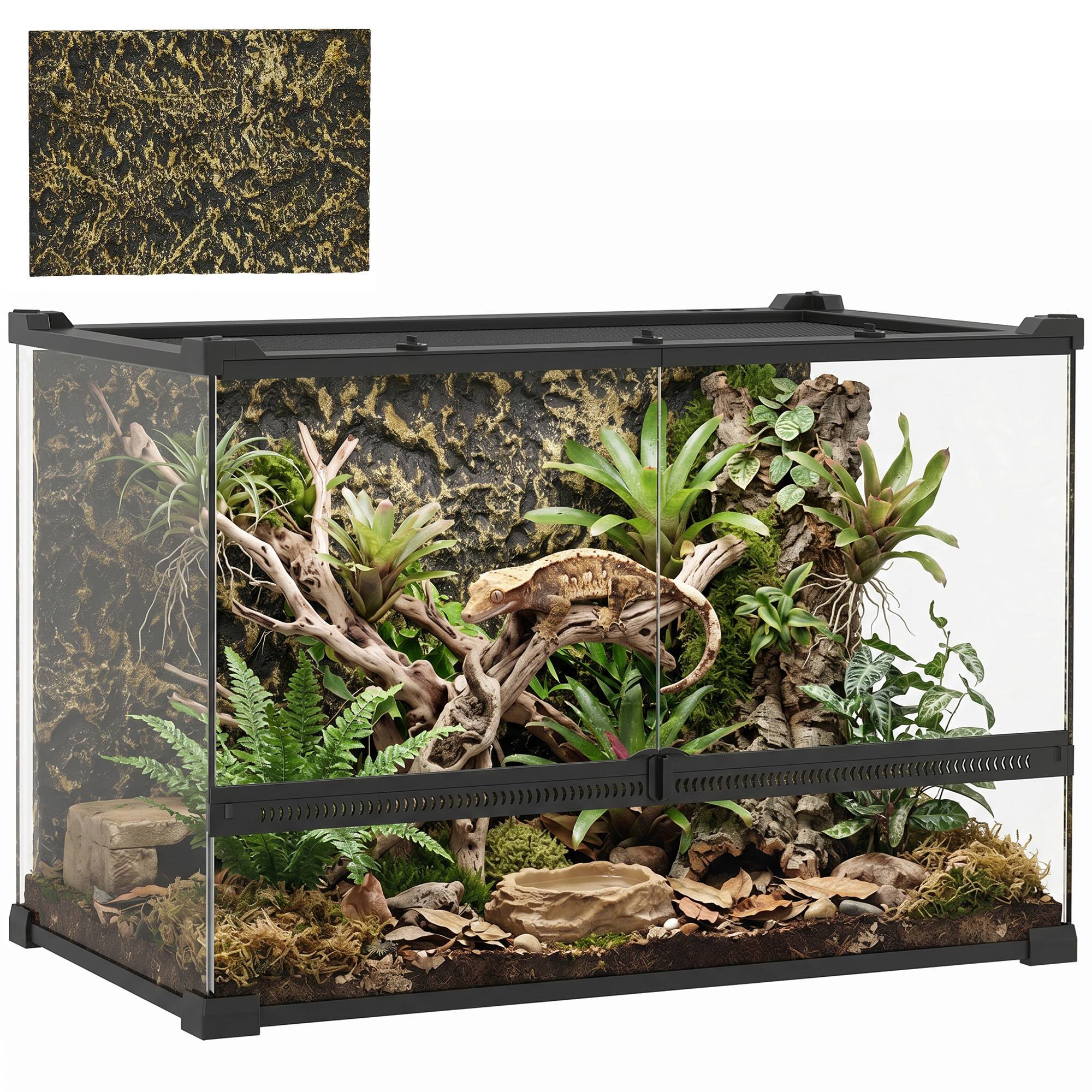 Boîte pour reptiles avec panneau arrière, fermeture rotative sécurisée, ventilation frontale, 50×30×35cm noir - Image 1