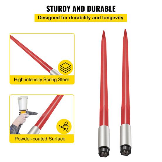 VEVOR Lance à foin 99cm, lot de 2. Pointe fixation rapide, capacité 1360kg, fourches revêtement rouge. Chargeurs. - Image 3