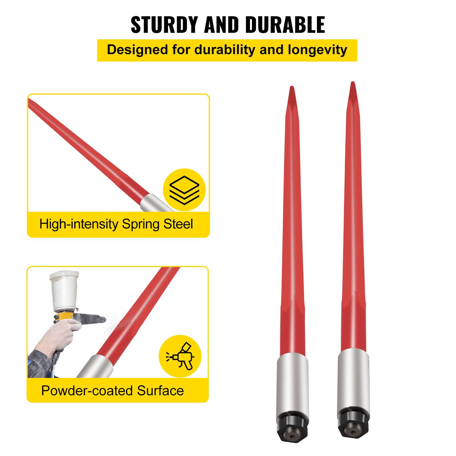 VEVOR Lance à foin 99cm, lot de 2. Pointe fixation rapide, capacité 1360kg, fourches revêtement rouge. Chargeurs. - Image 3