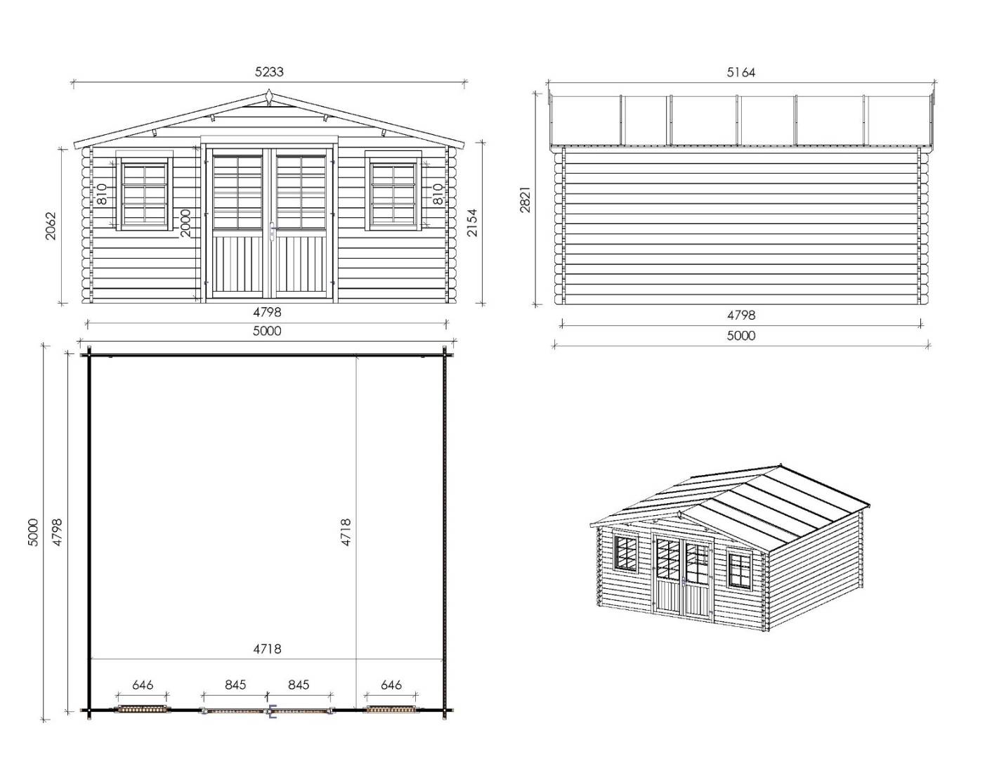 Altanka - Abri de jardin en bois - 5x5 m + terrasse avec balustrade et avant-toit en bois - 35 m2 - DOM612+DOM613+DOM615+POD04 - ALTANKA - Image 2