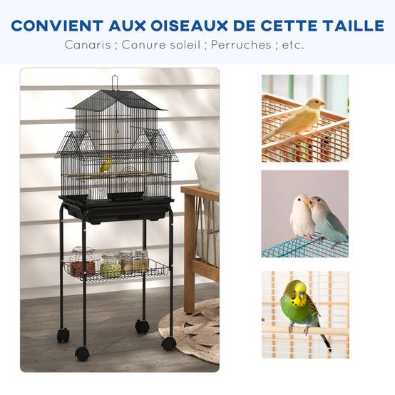 Cage à oiseaux métal noir 50.5 x 41 x 121 cm - PANGIVO - Image 9