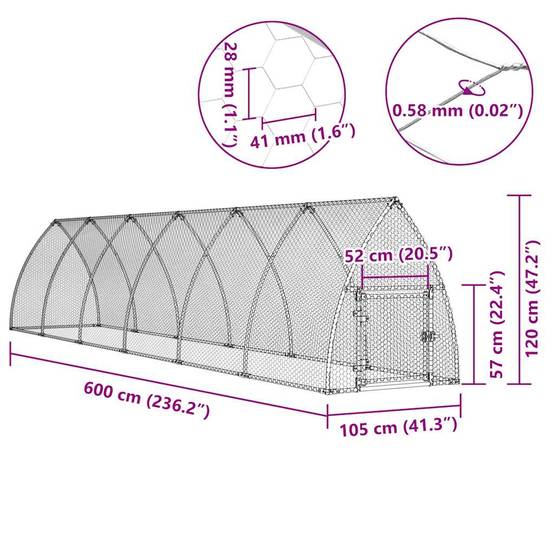 Vidaxl - Cage pour poules argenté 600x105x120 cm acier galvanisé vidaXL 172554 - Image 3