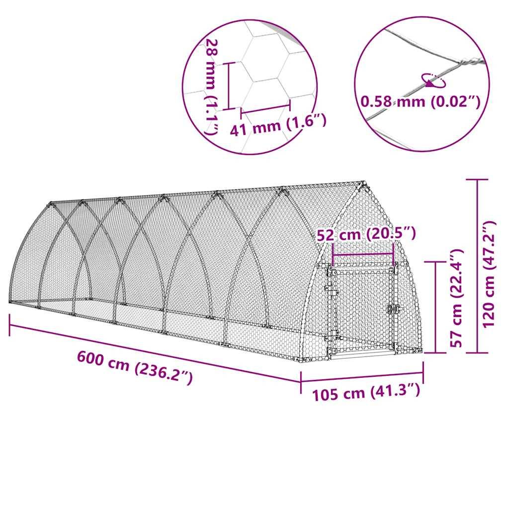 Vidaxl - Cage pour poules argenté 600x105x120 cm acier galvanisé vidaXL 172554 - Image 3