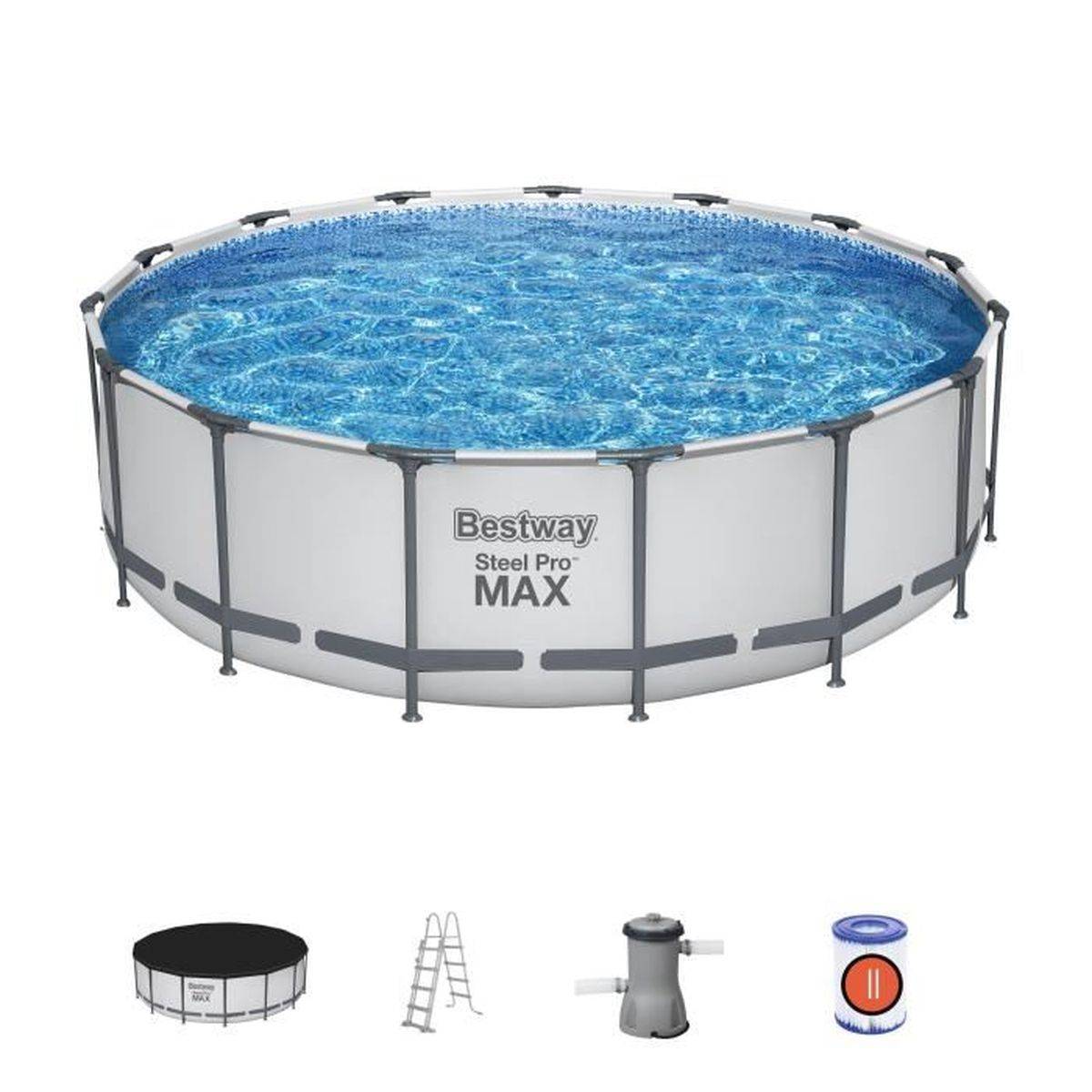 Bestway - Piscine tubulaire hors sol ronde 457 x 122 cm, 16015 L, pompe à cartouche, échelle et bâche - Bestway - Image 1