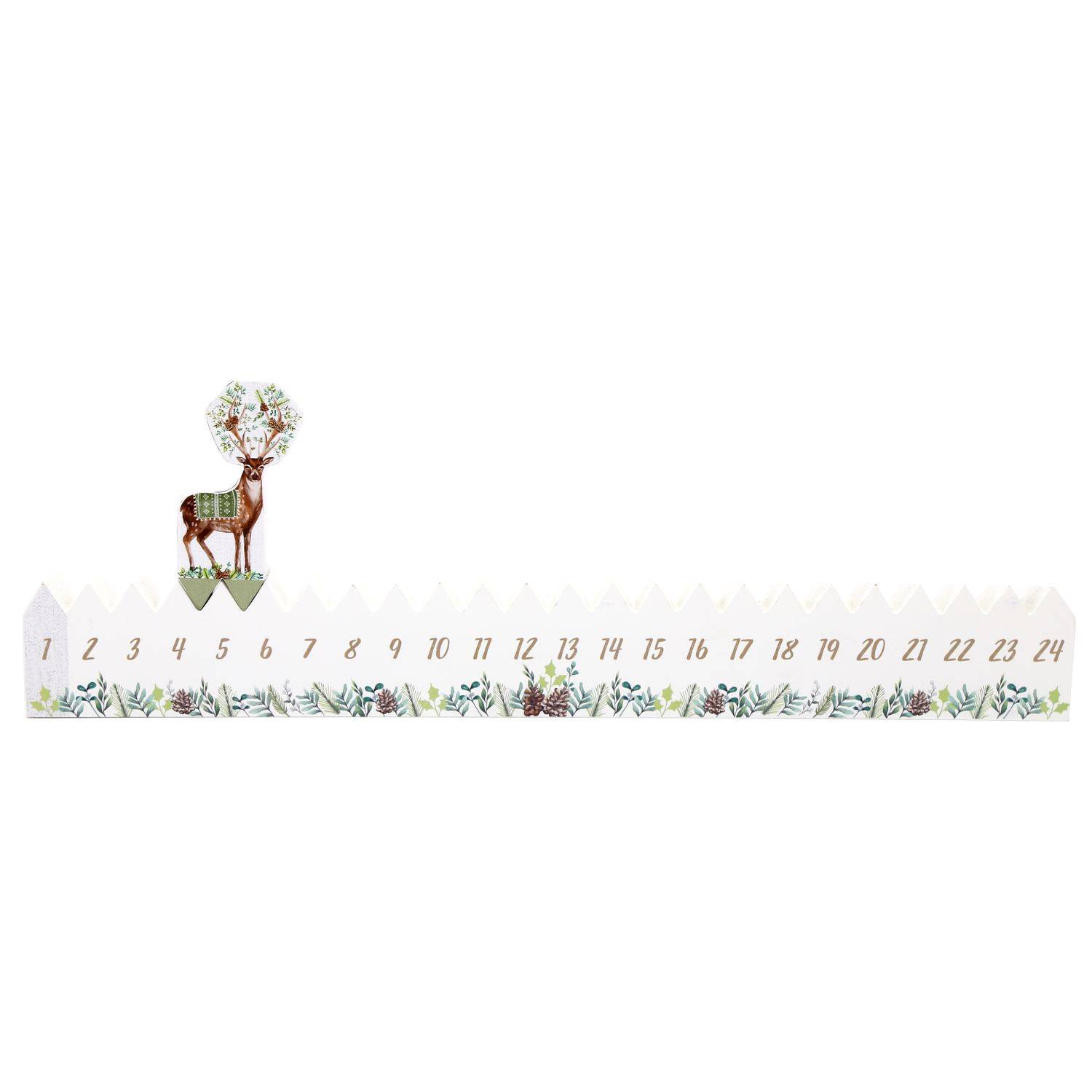 Sans Marque - Calendrier de l'Avent bois renne Xmas Tradi - Blanc - Heart of the home