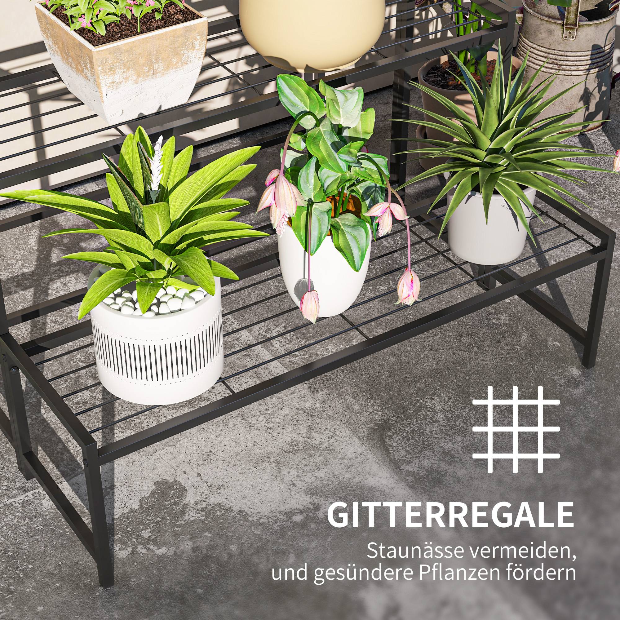 Étagère pour plantes en métal forme escalier 3 niveaux intérieur extérieur 75x70x66cm - ComfortXL Outdoor Living - Image 8