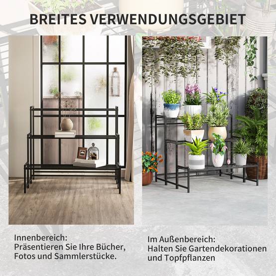 Étagère pour plantes en métal forme escalier 3 niveaux intérieur extérieur 75x70x66cm - ComfortXL Outdoor Living - Image 9