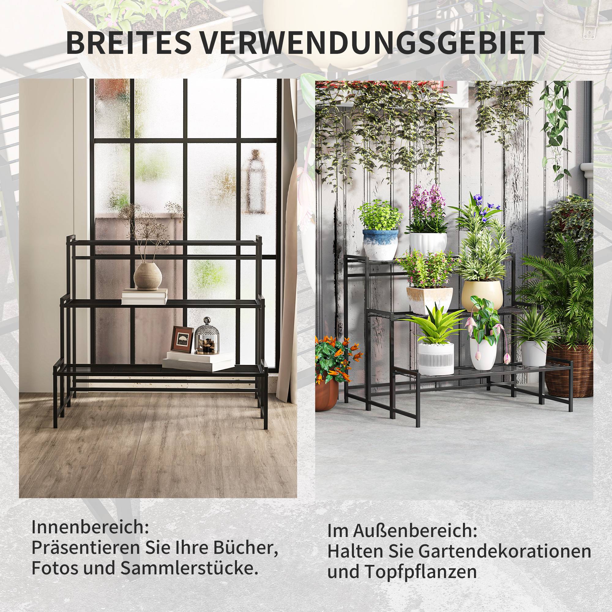Étagère pour plantes en métal forme escalier 3 niveaux intérieur extérieur 75x70x66cm - ComfortXL Outdoor Living - Image 9