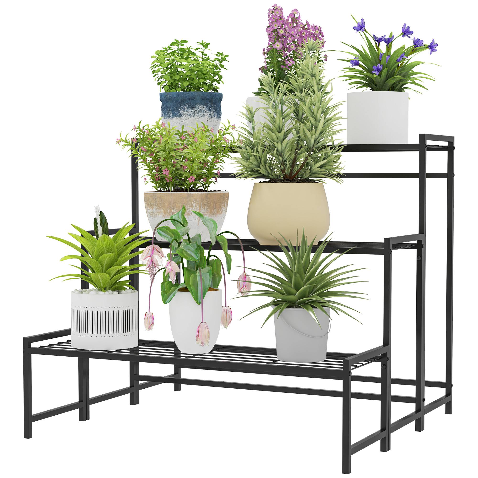 Étagère pour plantes en métal forme escalier 3 niveaux intérieur extérieur 75x70x66cm - ComfortXL Outdoor Living - Image 2