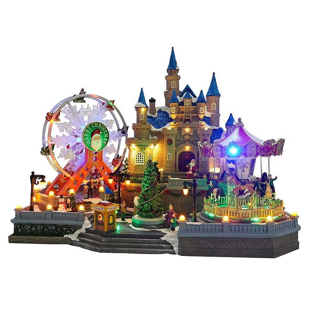 Village de Noël animé et lumineux château et fête foraine 59 cm - LA BOUTIQUE - Image 1